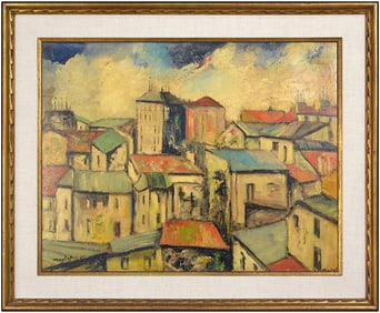 Elisee Maclet Signed Original Oil Paris Cityscape Painting on Board Framed