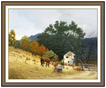 Ron Grauer Signed Original Oil Farm Landscape Painting on Canvas Framed Art