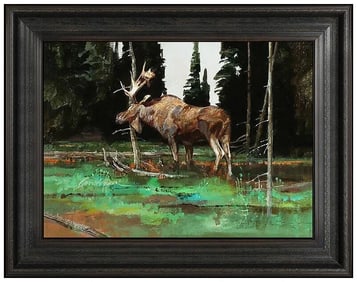 Dennis P Anderson Signed Original Oil Wildlife Moose Portrait Painting on Board