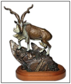 Fred Boyer Signed Original Monarch Of The Pinnacles Bronze Wildlife Goat Sculpture