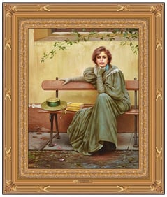 Ed Copley Signed Original Oil Female Figurative Painting on Board Framed Art