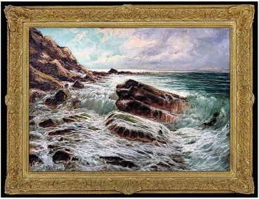Laszlo Neogrady Signed Original Oil Seascape Wave Painting on Canvas Art