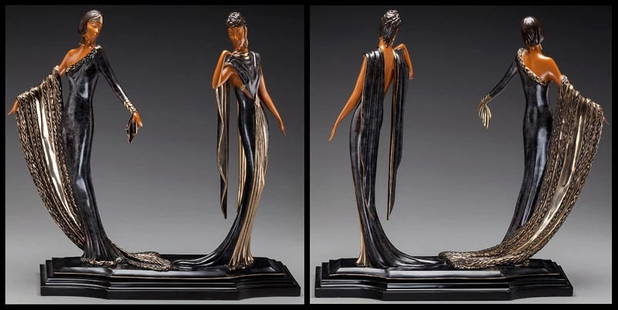 Erte Signed Original Duetto Bronze Sculpture Art Deco Female Dance Large Art: This lot includes:Gallery COA & free domestic shipping (*insurance and international shipping for an additional charge)Artist: ErteTitle: DUETTOMedium: BronzeSize: 18" x 20" x 7"Signed: in bronzeNumbe