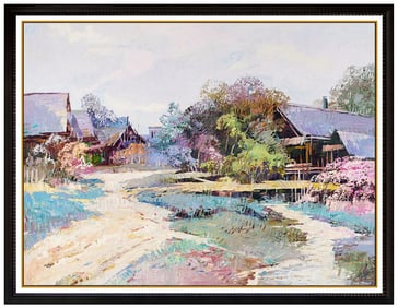 Ming Feng Signed Original Large Oil Landscape Painting on Canvas Framed