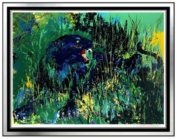 Leroy Neiman Signed Serigraph Black Panther Animal Painting Framed Art
