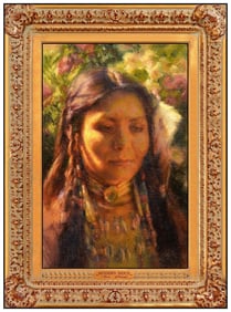 Tom Darro Signed Original Oil Native American Sioux Portrait Painting Canvas