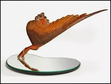 Erte Signed Coquette Bronze Sculpture Art Deco Table Mirror Framed Art