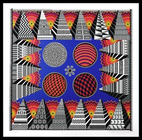 Pedro Friedeberg Signed Teotihuacanizacion Color Serigraph Abstract Geometric Art