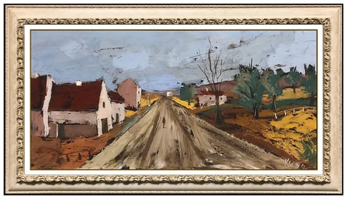 Charles Levier Signed Original Oil French Landscape Painting on Board Framed