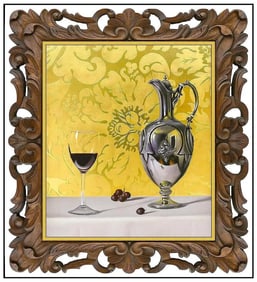 David Hewson Signed Original Oil Still Life Wine Painting on Board Framed