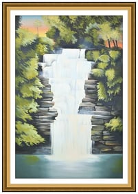 Lowell Nesbitt Signed Original Large Oil Landscape Waterfall Painting on Canvas