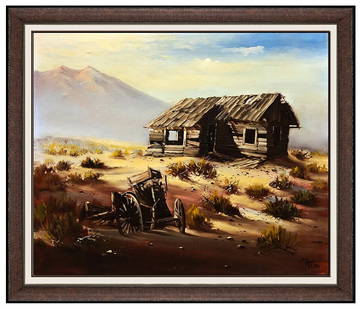 Buck Mccain Original Oil On Canvas Painting Signed Western Mountain Landscape: This lot includes:Gallery COA & free domestic shipping (*insurance and international shipping for an additional charge)Artist: Buck McCainTitle: Two Draw Jacks ShackMedium: Oil On CanvasSize: 20" x 24