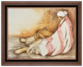 R.C. Gorman Signed Original Color Lithograph Native American Woman Bowl Art