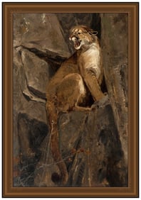 Luke Frazier Signed Original Large Oil Mountain Lion Painting on Board Framed