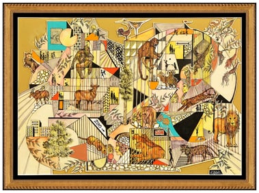 Herman Schwartz Signed Original 3D Gouache Animal Illustration Painting Art