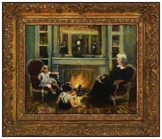 Jules R Herve Signed Original Oil Children Portrait Painting on Canvas Framed