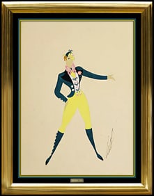 Erte Signed Original Gouache Male Costume Design Painting Art Deco Framed