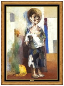 Jose Montanes Signed Original Oil Child Portrait Painting on Canvas Framed
