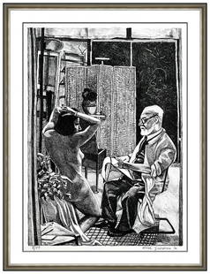 Red Grooms Signed Original Henri Matisse In His Studio Lithograph Framed Art: This lot includes:Gallery COA & free domestic shipping (*insurance and international shipping for an additional charge)Artist: Red GroomsTitle: Matisse in his StudioMedium: LithographSize: 28.5" x 20.