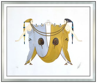 Erte Signed Original Sisters Embossed Serigraph Art Deco Costume Design Art
