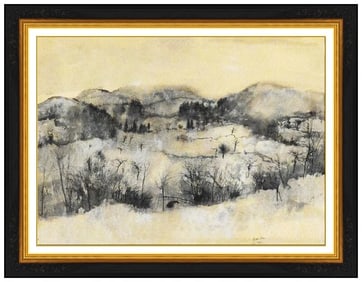 Bernard Gantner Signed Original Gouache Winter Landscape Painting Framed Art