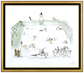 Salvador Dali Signed Tienta Color Etching Medieval Knights Surreal Art