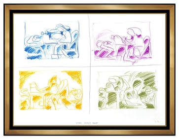 Roberto Matta Signed Original Color Crayon Figurative Drawing Framed Art