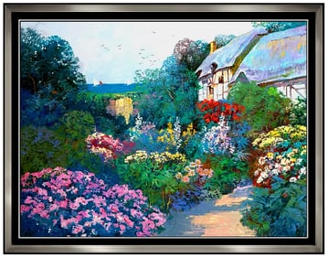 Ming Feng Signed Original Large Oil Landscape Floral Painting on Canvas Framed