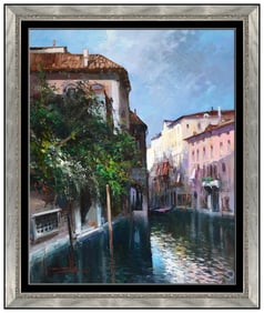 Claudio Simonetti Signed Original Oil Italy Cityscape Painting on Canvas Framed