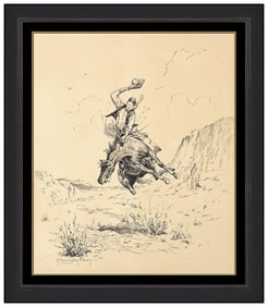 Robert Farrington Elwell Signed Original Drawing Horse Western Framed Art