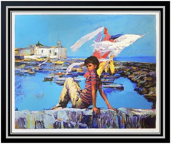 Nicola Simbari Signed Original Large Color Silkscreen Nino Seascape Art