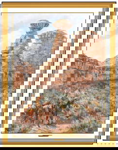 Jim Rey Signed Original Oil Western Landscape Painting on Canvas Framed Art: This Lot Includes:Gallery Coa & Free Domestic Shipping (*Insurance And International Shipping For An Additional charge)Artist: Jim ReyTitle: Teapot Rock Medium: Oil Painting On Canvas Size: 40&rdquo;