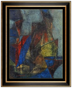 Thomas Kapsalis Signed Original Geometric Abstract Painting on Board Modern