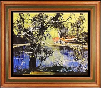 Morris Katz Signed Original Rare Oil Landscape Painting on Board Framed Art