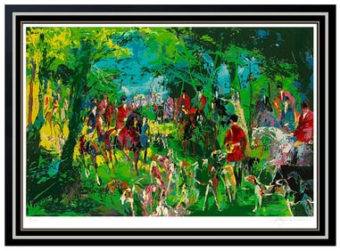 Leroy Neiman Signed Large Chateau Hunt Serigraph Horse Sports Framed Art
