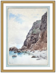 Alfred Thompson Bricher Signed Original Watercolor Sea Landscape Painting Framed
