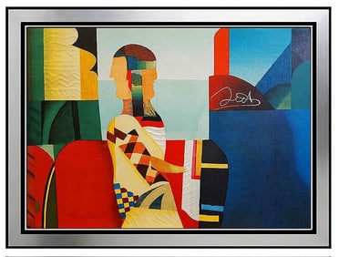 Max Papart Signed Original Aquatint Cubism Concerto Portrait Framed Art