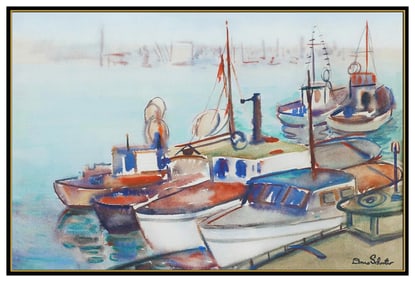 Donna Schuster Signed Original Watercolor Boat Nautical Harbor Painting Art