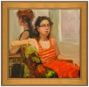 Nancy Chaboun Signed Original Oil Female Portrait Painting on Canvas Framed