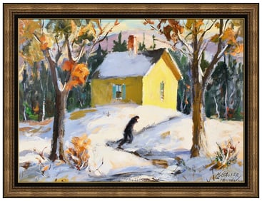 Henry Martin Gasser Signed Original Winter Landscape Painting on Board Framed