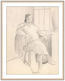 George Copeland Ault Signed Original Pencil Female Figure Drawing Framed Art