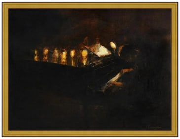 Jim Pennington Signed Original Large Oil Figure Piano Music Painting on Board