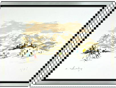 Andre Hambourg Les Skiers Large Original Color Lithograph Hand Signed Framed Art: This lot includes:Gallery COA & free domestic shipping (*insurance and international shipping for an additional charge)Artist: Andre HambourgTitle: Les Skiers Medium: Lithograph Size: 22" x 30"Framed: