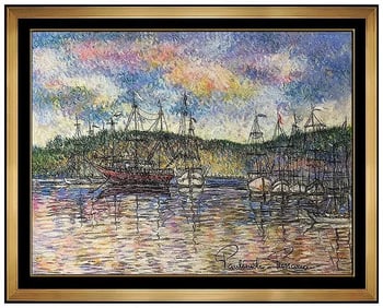 Paul Emile Pissarro Signed Original Pastel French Seascape Painting Framed