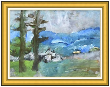 Karl Stark Signed Original Gouache Mountain Landscape Painting Framed Art