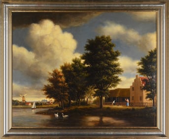 Thomas Locker Signed Original Oil River Landscape Painting on Board Framed Art