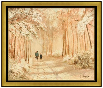 Ernest Fiene Signed Original Oil Winter Landscape Painting on Board Framed