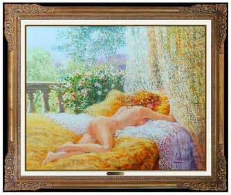 Louis Fabien Signed Original Oil Female Portrait Painting on Canvas Framed