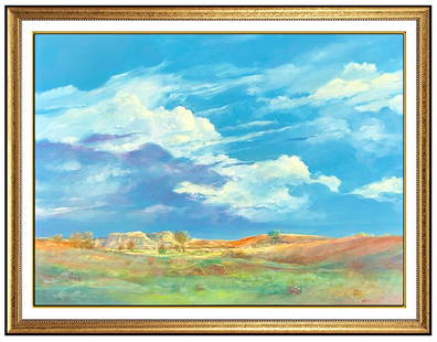 Tom Perkinson Signed Original Acrylic Western Landscape Painting on Board Framed: This lot includes:Gallery COA & free domestic shipping (*insurance and international shipping for an additional charge)Artist: Tom PerkinsonTitle: Blue Sky, Orange MesaMedium: Acrylic Painting on Boar