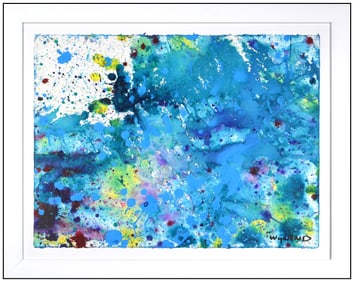 Robert Wyland Signed Original Abstract Drip Watercolor Painting Framed Art